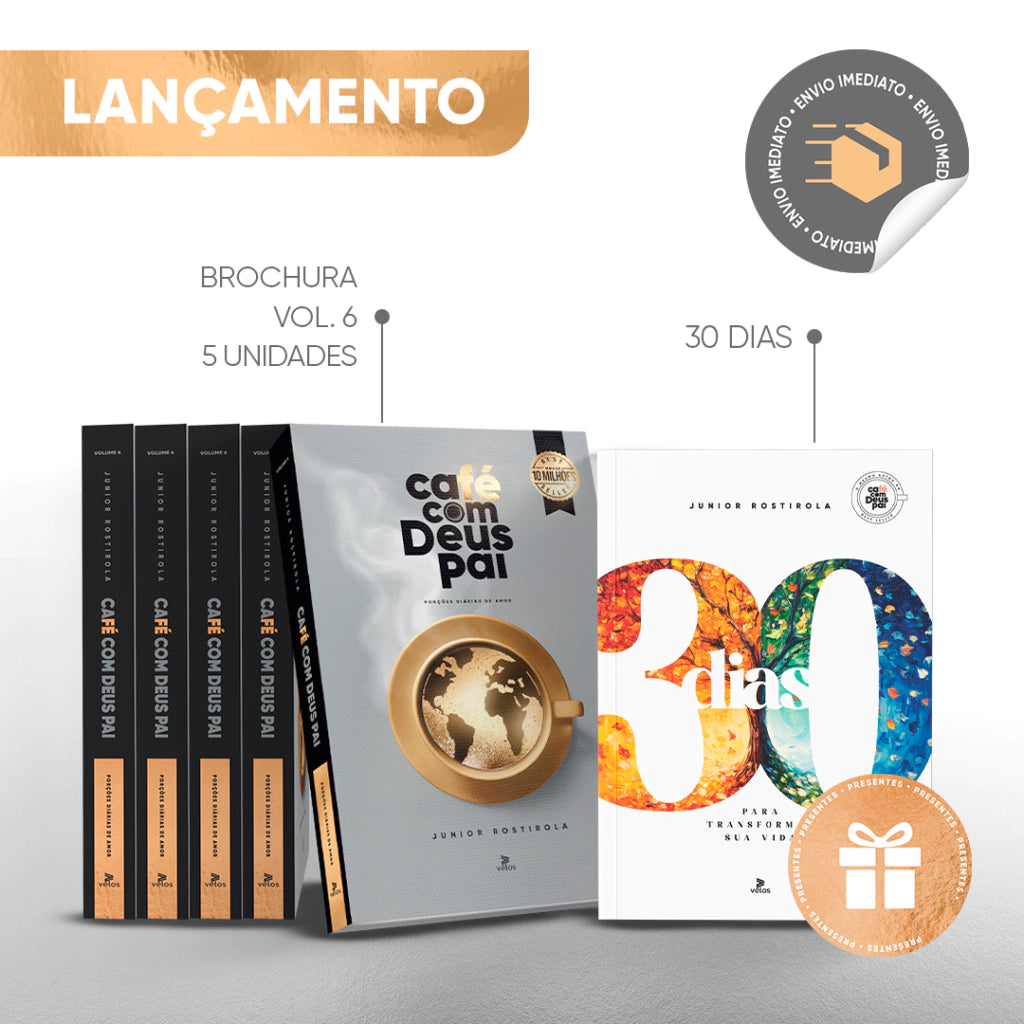 5 livros Café com Deus Pai vol.6 (brochura) + 30 Dias para transformar sua vida (presente)