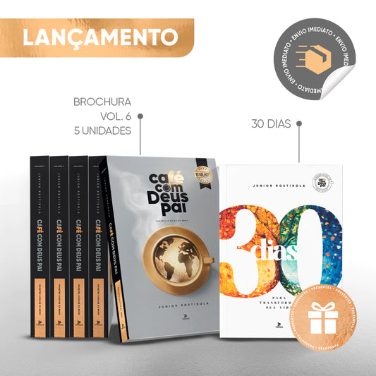 5 livros Café com Deus Pai vol.6 (brochura) + 30 Dias para transformar sua vida (presente)